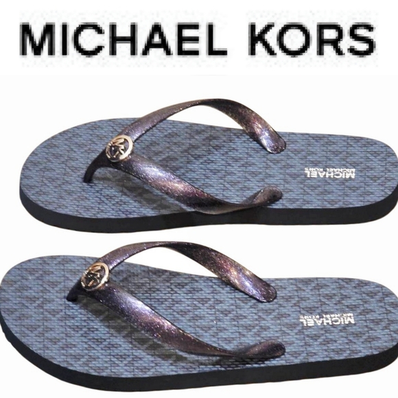 Michael Kors Shoes - Michael Kors MK Logo Mini Jet Set Glitter Print Flip-Flop Sandals